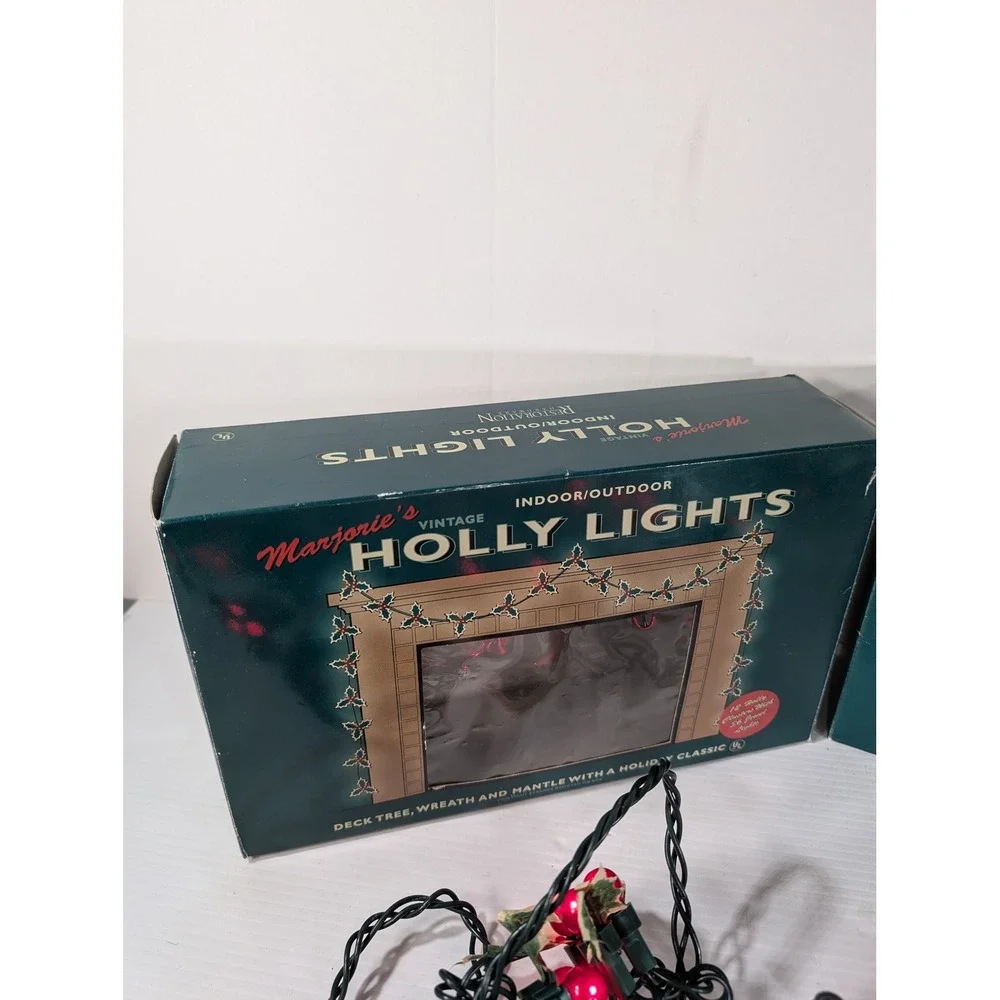 2x Restoration Hardware Marjorie's Vintage Holly Lights Red Berry Christmas 12ct
